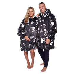 GC GAVENO CAVAILIA Skull Hoodie Blanket, Oversize Giant Blanket Hoodie For Women, Fleece Hooded Blanket Sweatshirt, Black Hoody Blanket, One Size (745532)