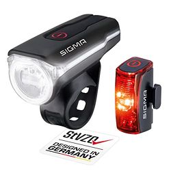 SIGMA AURA 60 LED e INFINITY set di luci per bicicletta | Luce anteriore e posteriore ricaricabile | Set di luci per bicicletta a prova di spruzzi d'acqua