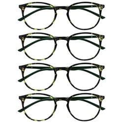 Opulize Met 4 Pack Green Tortoiseshell Reading Glasses Large Round Mens Womens Spring Hinges RRRR60-6 +2.00