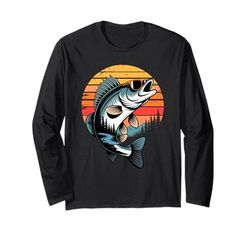 Retro Sunset Walleye Fish Sunglasses Fishing Angler Long Sleeve T-Shirt
