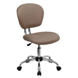 Flash Furniture Beverly krzesło biurowe ze środkowym oparciem, kawowe, brązowe, siatkowe, wyściełane obrotowe krzesło biurowe z chromowaną podstawą