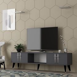 Hanah Home Stijlvolle tv-standaard, antraciet en zilver, 150 cm x 44,6 cm x 29,6 cm, 100% melamine gecoat particle board, 18 mm dik, modern design voor de woonkamer