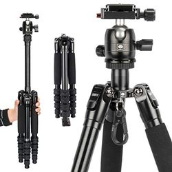 SIRUI Traveler 5AX 52″ Treppiede per fotocamera in alluminio, panorama a 360° B-00K testa a sfera e piastra Arca Swiss a sgancio rapido, altezza piegata 31,5 cm, carico fino a 6 kg