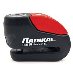 RADIKAL RK10 Cadeado para motocicleta disco premium alarme 120 dB ON/Off ativação opcional, Warning LED, homologado Sra, fecho duplo 10 mm aço cementado, fechadura alta segurança, pinça anti-roubo