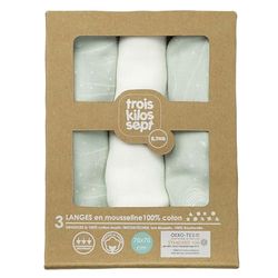 Trois Kilos Sept - Set of 3 Baby Swaddles - 100% Cotton Muslin - Multi-Use - Quick Drying - Oeko-TEX® Standard 100 Certified - Sea Green - Ocean Motifs - 70 x 70 cm
