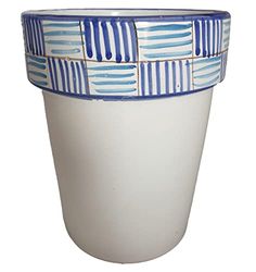 Ceramiche Angela Rinaldi – Vaso in Ceramica di Vietri dipinto a mano Maiolica Design Terracotta Coccio Cachepot (linee blu, Altezza cm. 15, diametro cm. 13)