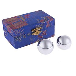 lachineuse - Set Qi Gong ballen van metaal – Chinese anti-stress ballen ø 35 mm – gezondheidsballen van staal – geschenkdoos ontspanning zen – idee Aziatisch Azië Japan China – kleur: blauw