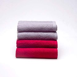 Sancarlos - Set of 4 Ocean Duo Hand Towels, Smoke and Garnet Red, 100% Cotton, 550 g/m²