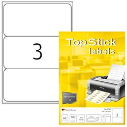 TopStick Multipurpose Labels, 300 Blank Universal Labels, 200 x 95 mm, White