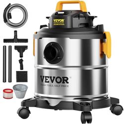 VEVOR Våt/torr dammsugare, 20 l, 6 hk, dammsugare i rostfritt stål med effektiv sug- och fläktprestanda, munstycke, rullar, bärbar verkstadsdammsugare med tillbehör, för mattor, smuts, djurhår