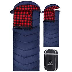REDCAMP Sacco a pelo in flanella per adulti, grandi sacchi a pelo in cotone per campeggio con cappuccio staccabile, plaid rosso con imbottitura da 1,4 kg (231 x 83,8 cm)
