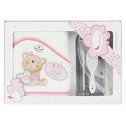 Amazon - peleryna kąpielowa z kapturem, Love White and Pink - 100% bawełna - i zestaw pędzli do włosów i grzebienia