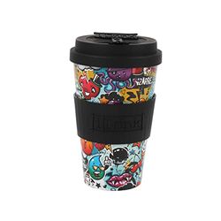 IDRINK®- Tazza in RPET per caffé con tappo in silicone apribile, facile da portare 435 ml, Mug takeaway plastica riciclata 8.7 x 8.7 x 15 cm ergonomica 435 ml (URBAN)