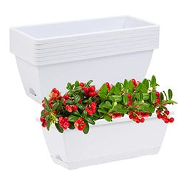 Fioriera per finestra, confezione da 7 fioriere in plastica per fiori di verdure, 40,5 cm, rettangolare, con piattini, per interni ed esterni, giardino, patio, decorazione per la casa