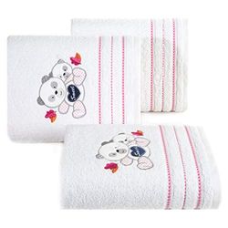 Design91 Baby Hand Towel White Pink Children's Towel Teddy Bear Girls Bathroom Soft Cute Cuddly 70 x 140 cm