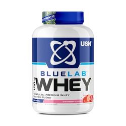 USN Blue Lab Whey - Boisson Protéinée en Poudre, Protéines de Lactosérum & BCAA, Prise de Masse & Récupération, Shaker Post-Entraînement, Saveur Fraise, 2 kg, NBLW12