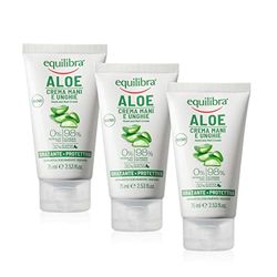 equilibra Corpo, Aloe Crema Mani e Unghie, Crema Mani a Base di Aloe Vera, Svolge un'Azione Idratante, Lenitiva, Protettiva e Riequilibrante sulla Pelle, Rapido Assorbimento, 3 Pezzi da 75 ml