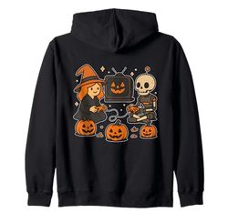 Witch and Robot Skeleton Gaming Zip Hoodie