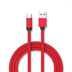 Gevlochten USB Type-C kabel met katoenen stof, 1 m, ideaal voor het opladen van apparaten en gegevensoverdracht.