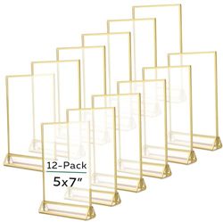 TonGass Lot de 12 cadres photo de table de mariage en acrylique double face avec bordure dorée de 3 mm et support vertical