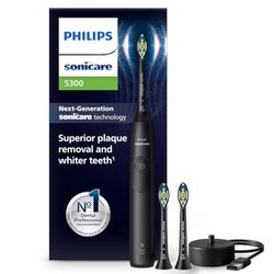 Philips Sonicare 5300 spazzolino elettrico sonico con 2 livelli di intensità, avviso di pressione, EasyStart, Smartimer e BrushPacer, nero, modello HX7101/04 [Nuova tecnologia]
