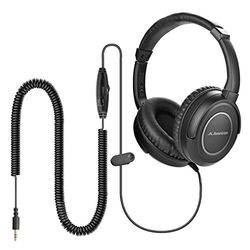 Avantree HF039 Over-ear tv-hoofdtelefoon met lange kabel (5 m), hifi stereo headset voor tv, met oorschelpen, 3,5 mm audio-uitgang, met spiraalkabel en ingebouwde volumeregeling