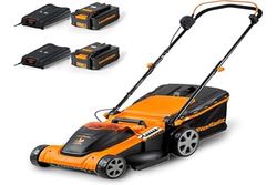 Lawnmaster CLMF4841E Akumulatorowa Kosiarka do Trawy Kosiarki rotacyjne,mocny silnik bezszczotkowy,szerokość cięcia 37 cm, cięcie aż do krawędzi,6 regulowane wysokości cięcia