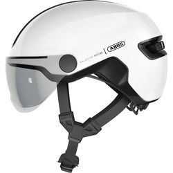 ABUS HUD-Y ACE city - casco da bici alla moda con visiera e luce posteriore a LED magnetica ricaricabile per uomo donna bianco lucido, taglia M