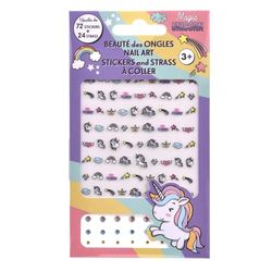 Unicorn Nail Art Set with 72 Nail Stickers and 24 Nail Rhinestone for Girls, Perfect Nail Art Design and Decoration for Kids and Adults