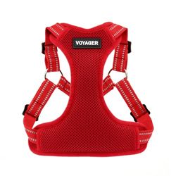 Harnais pour chien ajustable Voyager avec bandes réfléchissantes by Best Pet Supplies - Durable et respirant, avec anneau en D pour la laisse, Rouge, size XL