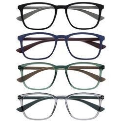 OPULIZE Max Occhiali da Lettura - Confezione da 4 - Montatura Classica Rettangolare Grande - Nero Opaco Blu Verde Grigio - Uomo Donna - RRRR78-1367 - +1.00