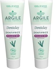 CIEL D'AZUR LABS - Denticlay Argile - Dentifrice Bio à l'Argile Blanche et à l'Eau Thermale de Digne les Bains - Certifié Bio Cosmos Organic - Tube 75ml - Romarin (Lot de 2)