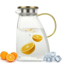 APACALI Fridge Door Water Jug, 1.8Litre/63oz Glass Jug with Stainless Steel Lid, Fridge Door Glass Jug, Fridge Door Jug for Water, Tea, Juice, Cold Brew, Transparent