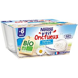 Nestlé Bébé - P'Tit Onctueux Bio - Nature Sucre de Canne - Laitage dès 6 Mois - 4X90g