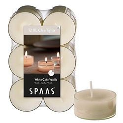 Spaas 12 Maxi Scented Tealights in Transparent Clear Cup, 8 Hours, White Cake Vanilla