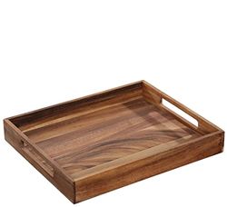 Zassenhaus Plateau de service rectangulaire en bois d'acacia cultivé durablement 44 x 36 x 6 cm avec poignées, plateau de petit-déjeuner, plateau décoratif en bois d'acacia