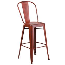 Flash Meubels 4 Pk. 30'' High Distressed Geel Metaal Binnen-Outdoor Barkruk met Back-P 1 exemplaar 78.739999999999995 x 50.8 x 48.26 cm Kelly Rood
