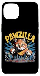 Poster divertente retrò a fumetti Monster Pawzilla Orange Cat di Chicago Custodia per iPhone 13