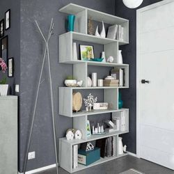Dmora - Libreria Joliet, Mobile portalibri alta bifacciale, Scaffale divisorio con 5 ripiani, Scaffale da ufficio moderno, 80x24h192 cm, Grigio cemento