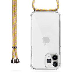 Trop Saint® Beschermhoes met trekkoord voor iPhone 11 Pro van siliconen, transparant, crossbody-beschermhoes met schouderriem, geel, meerkleurig