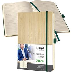 SIGEL C2474 afsprakenplanner weekkalender 2024, ca. A5, echte bamboecover, hardcover, 192 pagina's, elastiek, penlus, archieftas, PEFC-gecertificeerd, conceptum