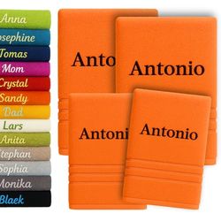 Asciugamano da bagno e asciugamano personalizzati da 4 pezzi con nome splendidamente ricamato Asciugamano personalizzato Confezione da 2x(140x70cm) + 2x(100x50cm) (Arancia)