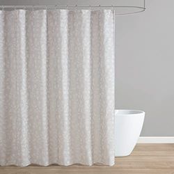 Martha Stewart Rideau de Douche en Tissu à Motif Floral de Style bohème avec Tissage texturé en rondins – décoration de Salle de Bain Moderne – Lavable en Machine – 183 x 183 cm – Couleur Lin Jenine