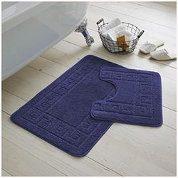 GAVENO CAVAILIA Ultra Pluche 2-delige Griekse Badmat Antislip Voetstuk Set, Extra Absorberend 100% Polypropyleen Badkamer Toilettapijt, Normaal (50x80, 50x40 cm), Navy