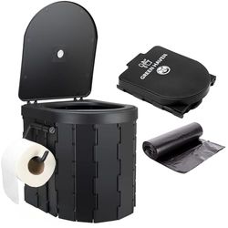 Green Haven Inodoro plegable para camping, inodoro portátil para adultos con cesta lavable de 6 L y soporte para rollo integrado, inodoro de viaje para caravana, festival, exterior, uso de emergencia