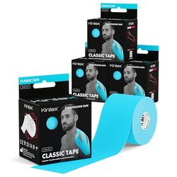 Kintex 4 rollos de Kinesiology Tape Classic, 5 cm x 5 m, cinta kinesiológica resistente al agua y a la piel, para deportes y fisioterapia (Azul)