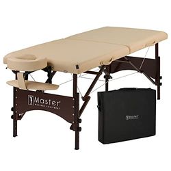 Master Massage Argo Mobiel massagebed, inklapbaar, therapiebed, draagbaar, beauty-bed, walnoothouten poten, draagtas, pakket, beige