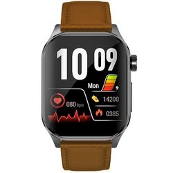 Knauermann PRO 3 (2024) zwart - gezondheidshorloge smartwatch met telefoonfunctie - ECG + HRV en SOS-functie - AMOLED-display, BT Bluetooth - slaapapneu - echt lederen band bruin, 14-24, echt leer