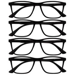 OPULIZE NYX Blue Light Blocking Reading Glasses - Anti-Glare Computer and Gaming Eyewear - 4 Pack - UV and Eyestrain Protection - Rectangular Frame - Black - Men Women - + 0.00