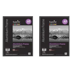 Stewart Superior A3 Brushed Aluminium Picture Frame with Perspex Safety Glass - Black (Pack of 2)